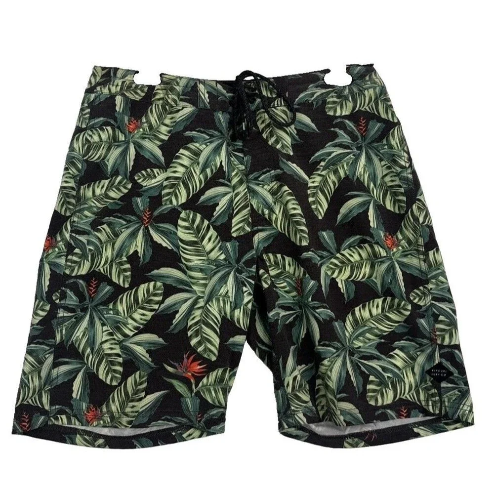 Rip Curl Mens Tropical Floral Board Shorts Black Green Swim Trunks 17